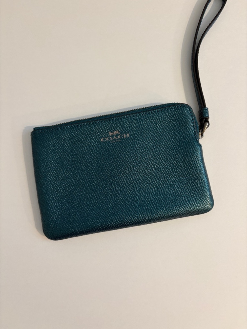 Coach Teal Pebbled Leather Wristlet Pouch